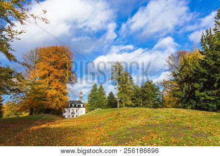 Golden Autumn Park Near Charlottenlund Palace, North Of Copenhagen