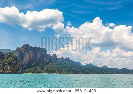 Beautiful Nature At Cheow Lan Lake, Ratchaprapha Dam, Khao Sok National Park In Thailand In A Summer
