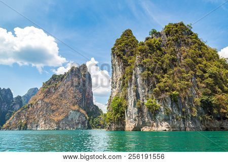 Beautiful Nature At Cheow Lan Lake, Ratchaprapha Dam, Khao Sok National Park In Thailand In A Summer