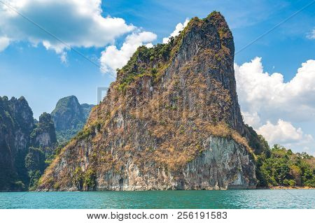 Beautiful Nature At Cheow Lan Lake, Ratchaprapha Dam, Khao Sok National Park In Thailand In A Summer