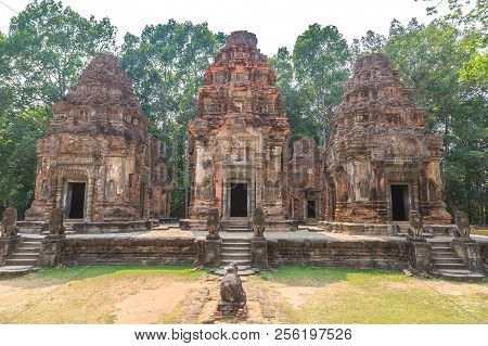 Preah Ko Temple In Complex Angkor Wat In Siem Reap, Cambodia In A Summer Day