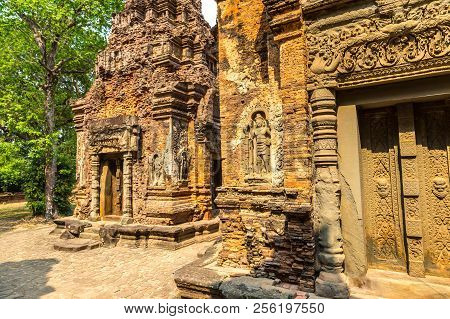 Preah Ko Temple In Complex Angkor Wat In Siem Reap, Cambodia In A Summer Day