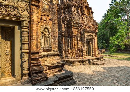 Preah Ko Temple In Complex Angkor Wat In Siem Reap, Cambodia In A Summer Day