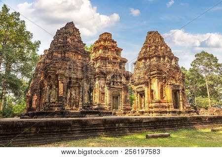 Preah Ko Temple In Complex Angkor Wat In Siem Reap, Cambodia In A Summer Day