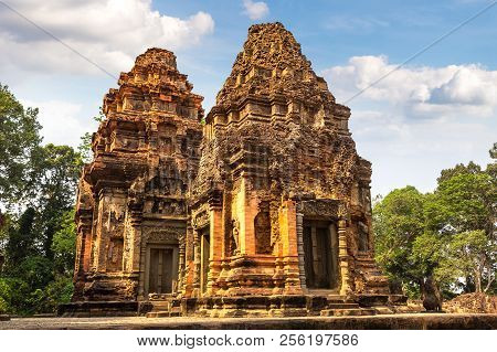 Preah Ko Temple In Complex Angkor Wat In Siem Reap, Cambodia In A Summer Day