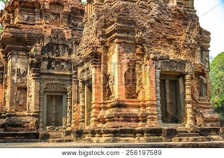 Preah Ko Temple In Complex Angkor Wat In Siem Reap, Cambodia In A Summer Day