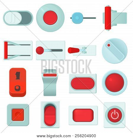 On Off Switch Web Buttons Icons Set. Cartoon Illustration Of 16 On Off Switch Buttons Icons For Web