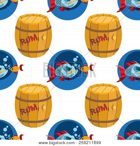 Seamless Pattern For Design Surface Piranha And Goldfish.