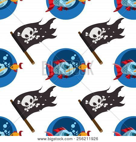 Seamless Pattern For Design Surface Piranha And Goldfish.
