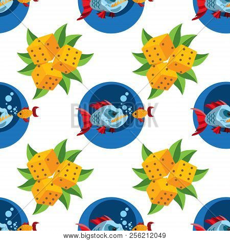 Seamless Pattern For Design Surface Piranha And Goldfish.
