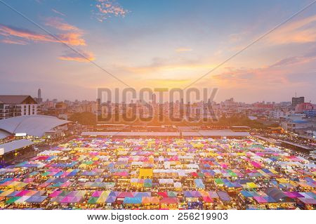 City Night Market Aerial View, Multiple Colour Cityscape Background