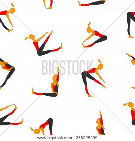 Women Practice Gymnastics In Sit Poses. Vector Seamless Pattern Images.