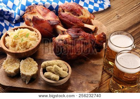 Roasted Pork Knuckle. Ham And Bacon Are Popular Foods In The West. German Schweinshaxe Or Haxe.