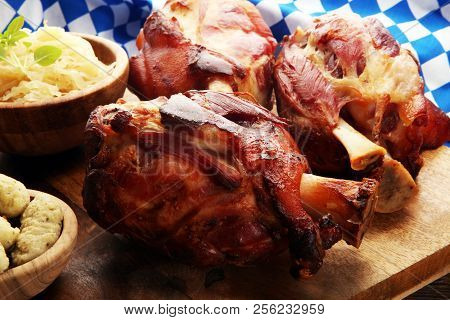 Roasted Pork Knuckle. Ham And Bacon Are Popular Foods In The West. German Schweinshaxe Or Haxe.