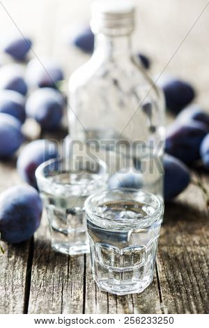 Plum brandy and plums. Tasty slivovitz.
