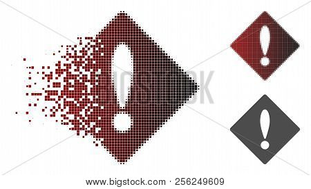 Error Icon In Sparkle, Pixelated Halftone And Undamaged Entire Variants. Fragments Are Composed Into