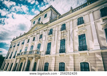 Esterhazy Castle In Fertod, Hungary. Architectural Scene. Travel Destination. Detailed Photo. Analog