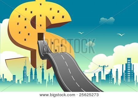 illustrazione della strada entrando edificio forma Dollaro