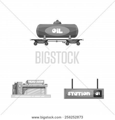 Isolated Object Of Train And Station Logo. Set Of Train And Ticket Vector Icon For Stock.