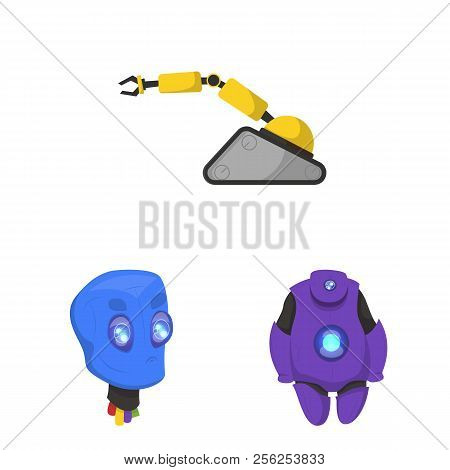 Vector Illustration Of Robot And Factory Sign. Set Of Robot And Space Stock Symbol For Web.