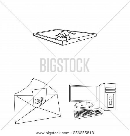 Hacker And Hacking Outline Icons In Set Collection For Design. Hacker And Equipment Vector Symbol St