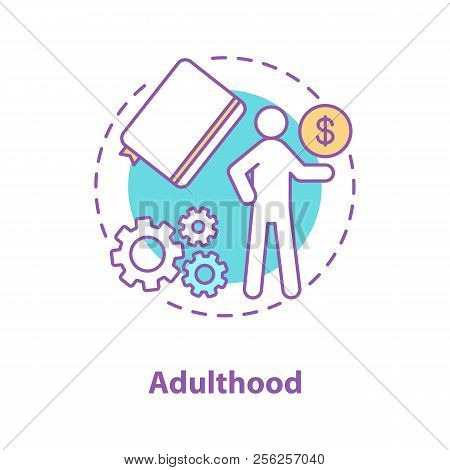 Adulthood Concept Icon. Money Earning Idea Thin Line Illustration. Business Development. Vector Isol
