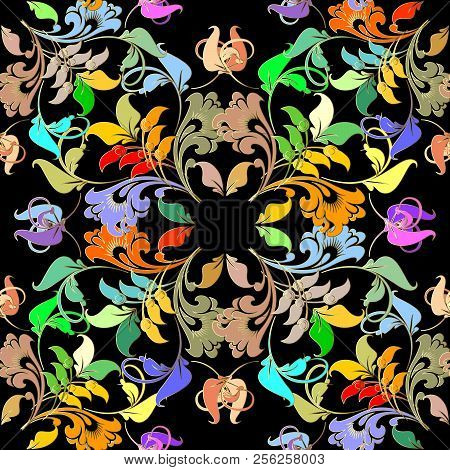 Elegance Colorful Floral Vector Seamless Pattern. Beautiful Vint