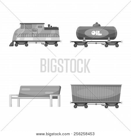 Vector Illustration Of Train And Station Symbol. Set Of Train And Ticket Stock Symbol For Web.
