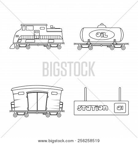 Isolated Object Of Train And Station Logo. Set Of Train And Ticket Vector Icon For Stock.