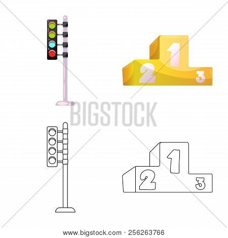 Isolated Object Of Car And Rally Symbol. Set Of Car And Race Stock Symbol For Web.