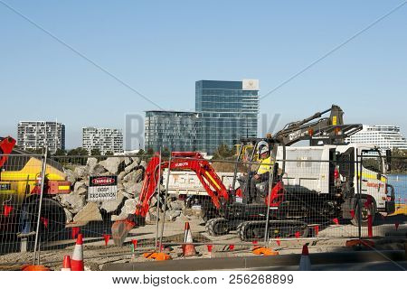 Perth, Australia - May 21, 2018: Construction Of Matagarup Bridge On Swan River Which Will Give Acce