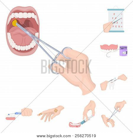 Manipulation By Hands Cartoon Icons In Set Collection For Design. Hand Movement In Medicine Vector S