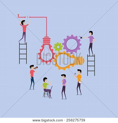 Businessmen And Teamwork.creative Light Bulb And Gear Abstract Vector Design Banner Template.corpora