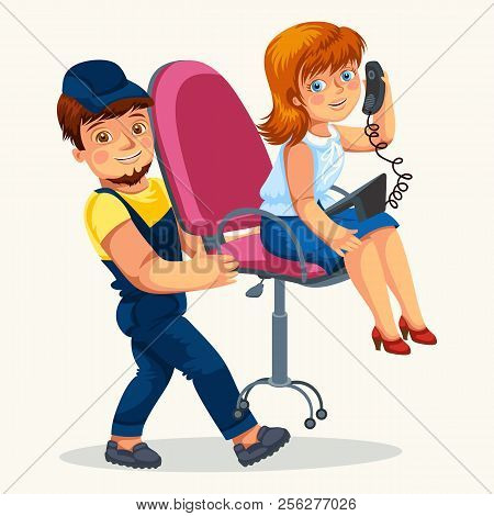 Loader Man Carrying Swivel Chair Flat Poster
