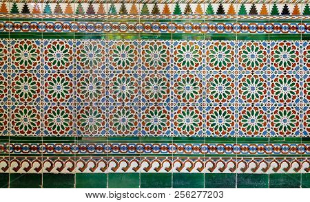 Cairo, Egypt - August 26 2018: Old Ceramic Wall Tiles With Floral Colorful Patterns In An Exterior W