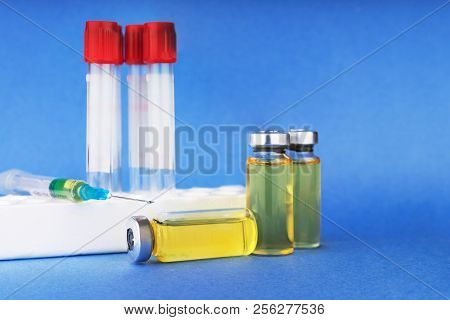 Medical Supplies, Doping, Drugs In Glass Containers And Plastic Tubes For Blood Collection For Tests