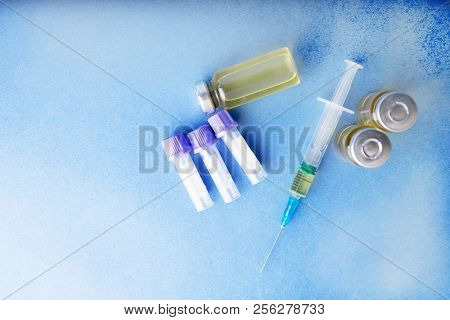 Medical Supplies, Doping, Drugs In Glass Containers And Plastic Tubes For Blood Collection For Tests