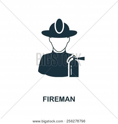 Fireman Icon. Monochrome Style Design From Professions Icon Collection. Ui. Pixel Perfect Simple Pic