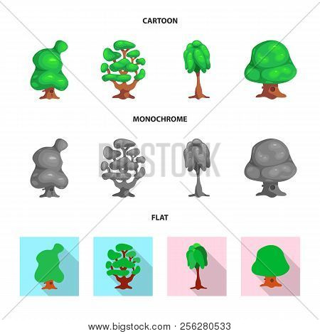 Vector Illustration Of Tree And Nature Symbol. Set Of Tree And Crown Vector Icon For Stock.