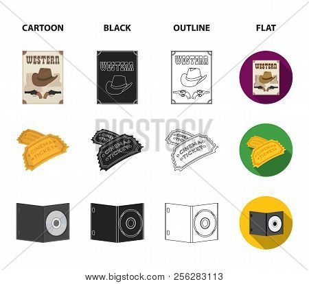 Western Cinema, Tickets, Sweet Cotton Wool, Film On Dvd.filmy And Cinema Set Collection Icons In Car