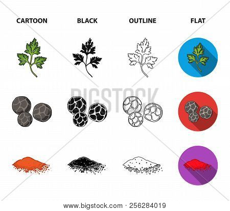 Ptrushka, Black Pepper, Paprika, Chili.herbs And Spices Set Collection Icons In Cartoon, Black, Outl