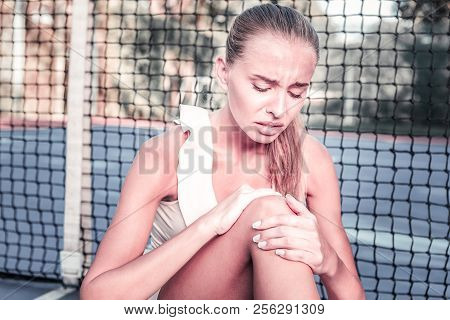 Deplorable Dissatisfied Female Player Having Sport Trauma