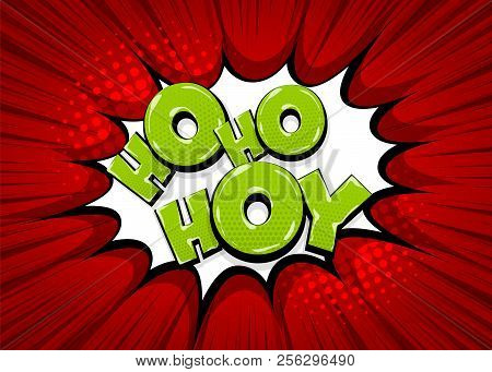 Hoy Hey Hello Greeting, Wow Comic Text Speech Bubble. Colored Pop Art Style Sound Effect. Halftone V