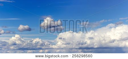 Blue Sky With White Clouds. Summer Panorama.