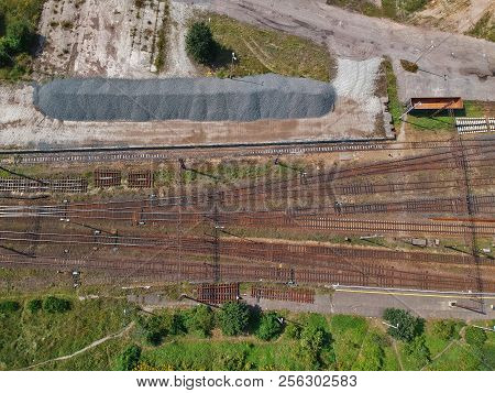 Aerial view on of railroad and car road