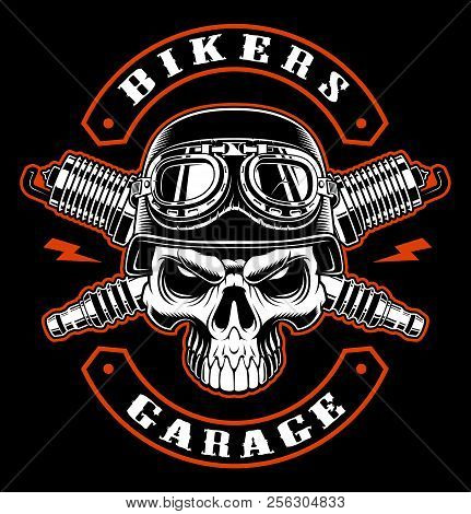 Biker Pathc Wit Skull And Crossed Spark Plugs.