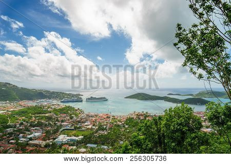 Three Cruise Ships In The Port Of St Thomas, Us Virgin Islands