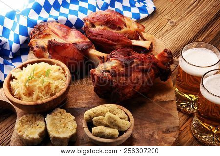 Roasted Pork Knuckle. Ham And Bacon Are Popular Foods In The West. German Schweinshaxe Or Haxe.