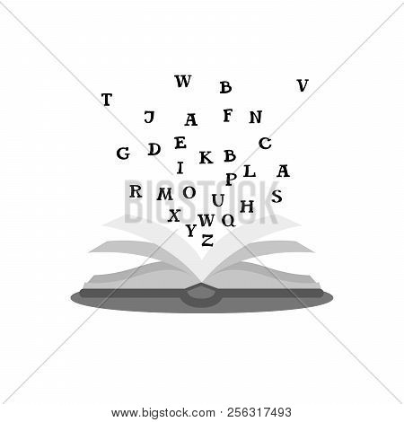 Book With Flying Letters, Vector Illustration Isolated White Background
