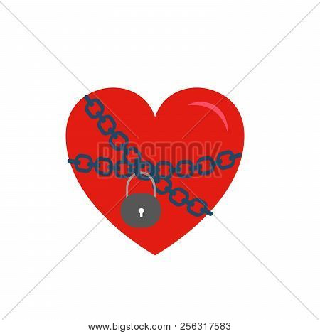 Locked Heart Wrapped In Chains, Vector Illustration Isolated On White Backround.